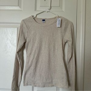 Old Navy Plush Long-Sleeve Rib-Knit Slim-Fit T-Shirt in Oatmeal